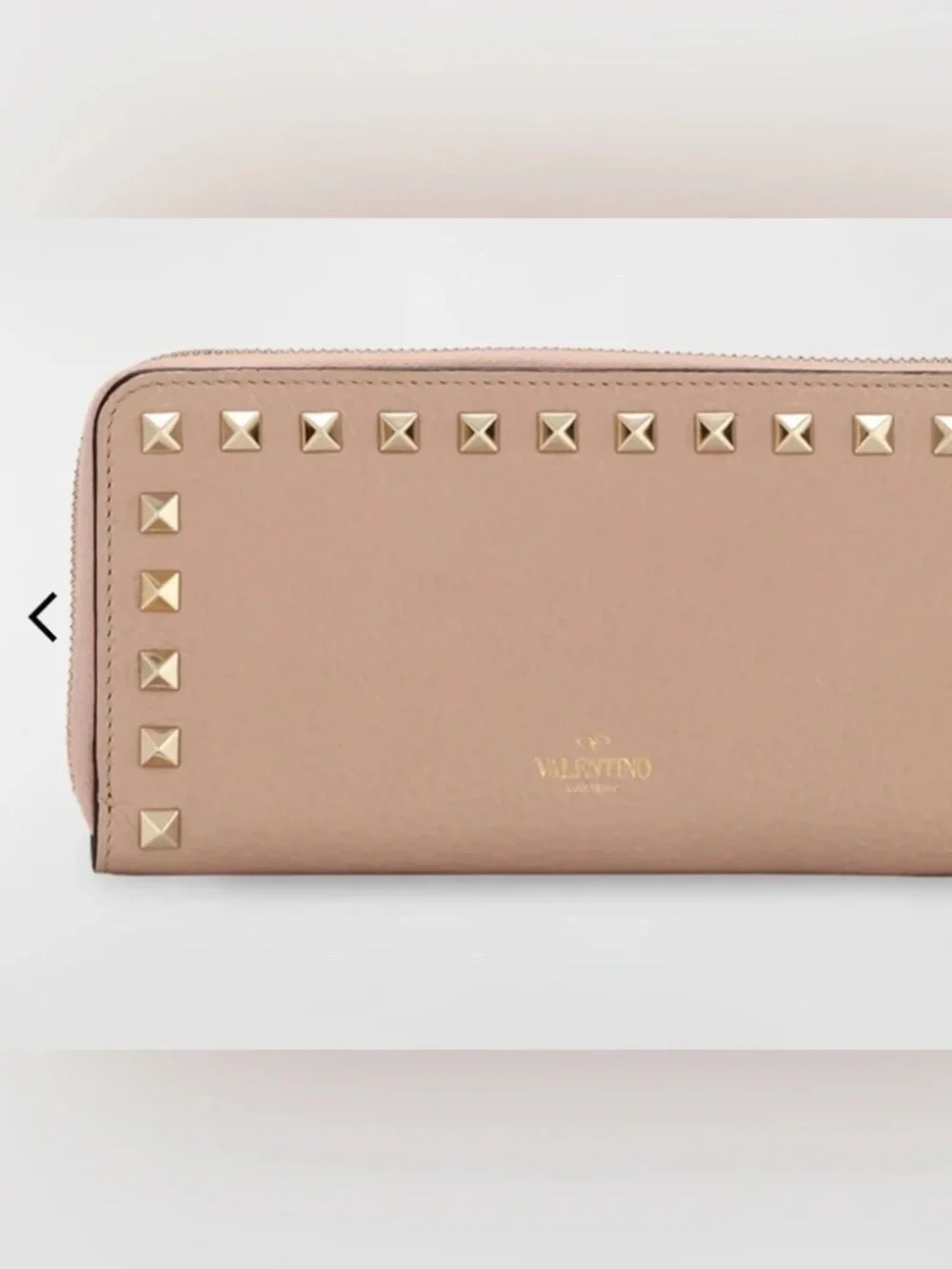 Valentino Garavani Rockstud Zipper Wallet Beige Leather In Box Authentic